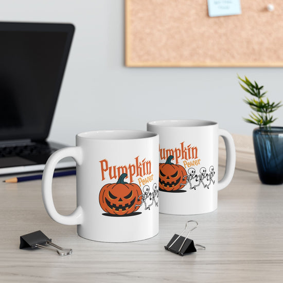 Halloween Skeleton Pumpkin Mug, Cute Coffee Cup, Fall Decor, Funny Gift for Halloween Lovers, Spooky Tea Mug, 11oz and 15oz Size Printify