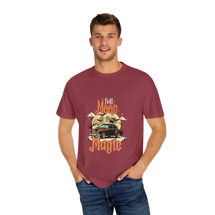 Moon Magic Unisex Garment-Dyed T-shirt, Vintage Car Tee, Astrology Gift, Casual Wear, Moon Lover Apparel, Unisex Soft T-shirt Printify