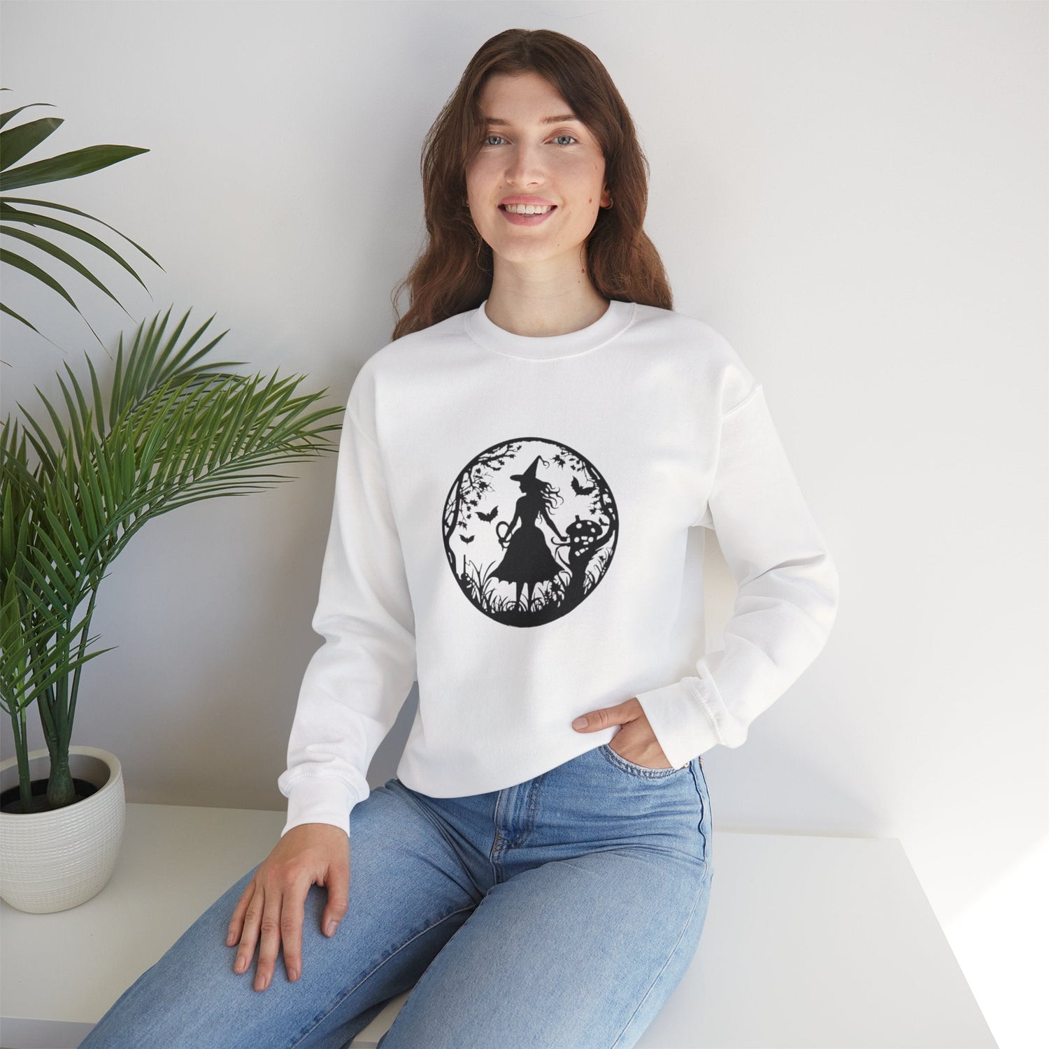 Mystical Forest Crewneck Sweatshirt, Cozy Fall Layering, Gift for Nature Lovers, Halloween Apparel, Unisex Sweatshirt Printify