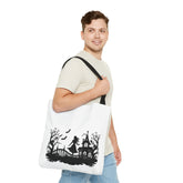 Spooky Silhouette Tote Bag - Halloween Gift, Witchy Style, Eco-Friendly Shopping, Causal Carryall, Gothic Art Design Printify