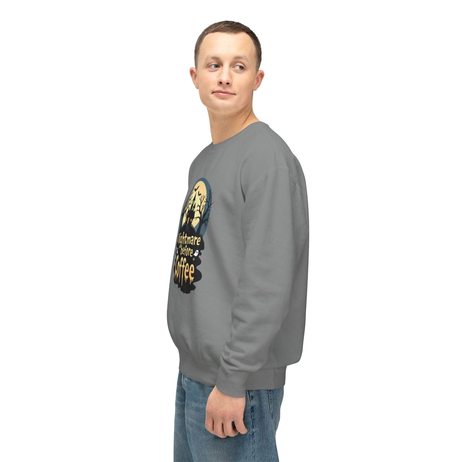 Unisex Lightweight Crewneck Sweatshirt - Nightmare Before Coffee Printify