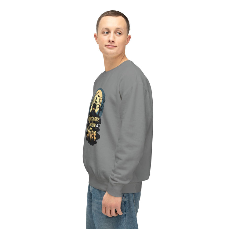 Unisex Lightweight Crewneck Sweatshirt - Nightmare Before Coffee Printify