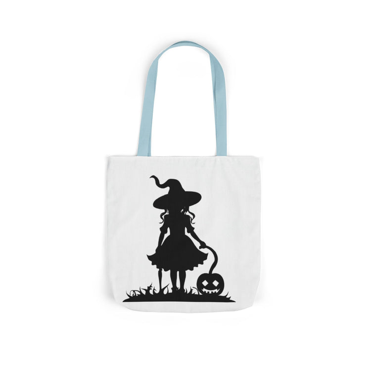 Halloween Witch Canvas Tote Bag, Spooky Treat Bag, Autumn Market Tote, Trick-or-Treat Bag, Gift for Witches, Seasonal Accessories Printify
