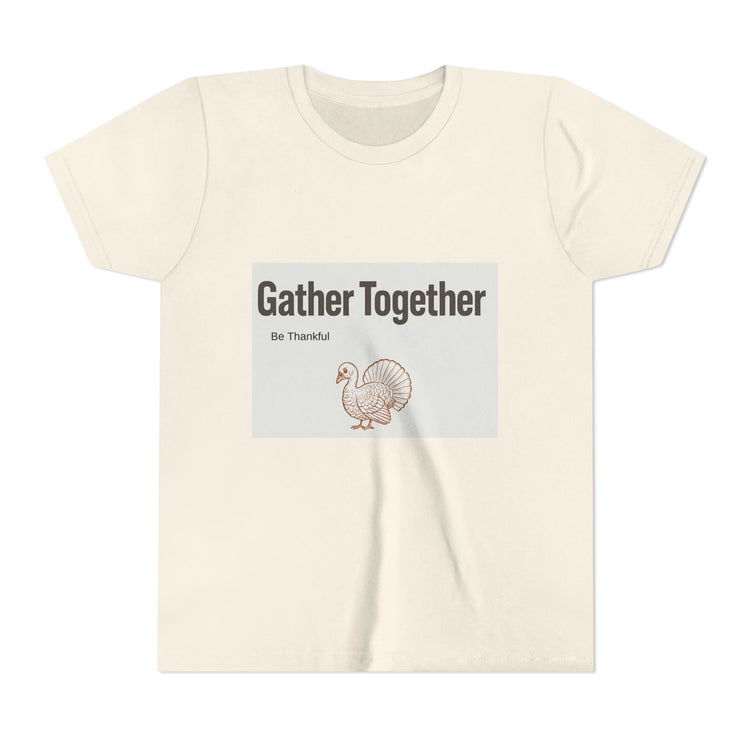Gather Together Youth Tee - Thankful Thanksgiving Shirt, Kids Holiday T-Shirt, Family Gathering Outfit, Cute Fall Apparel, Youth [...] Printify