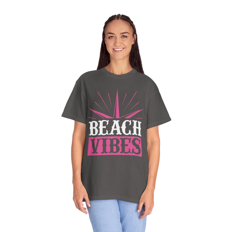 Beach Vibes Unisex Garment-Dyed T-Shirt, Summer Tee, Beachwear, Vacation Shirt, Gift for Surf Lovers, Casual Everyday Style Printify