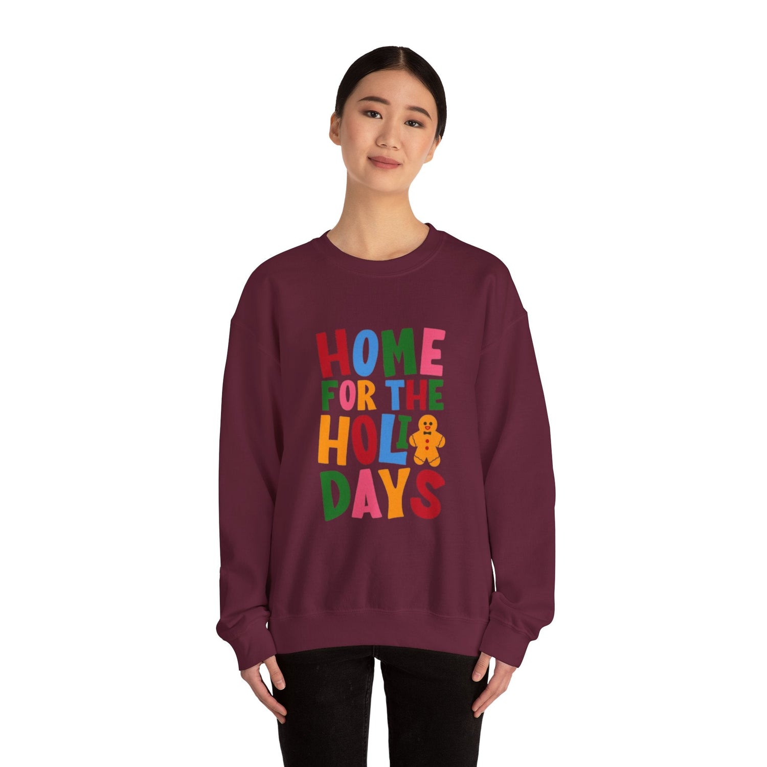 Home for the Holidays Crewneck Sweatshirt, Festive Sweater, Winter Apparel, Christmas Gift, Cozy Holiday Wear Printify