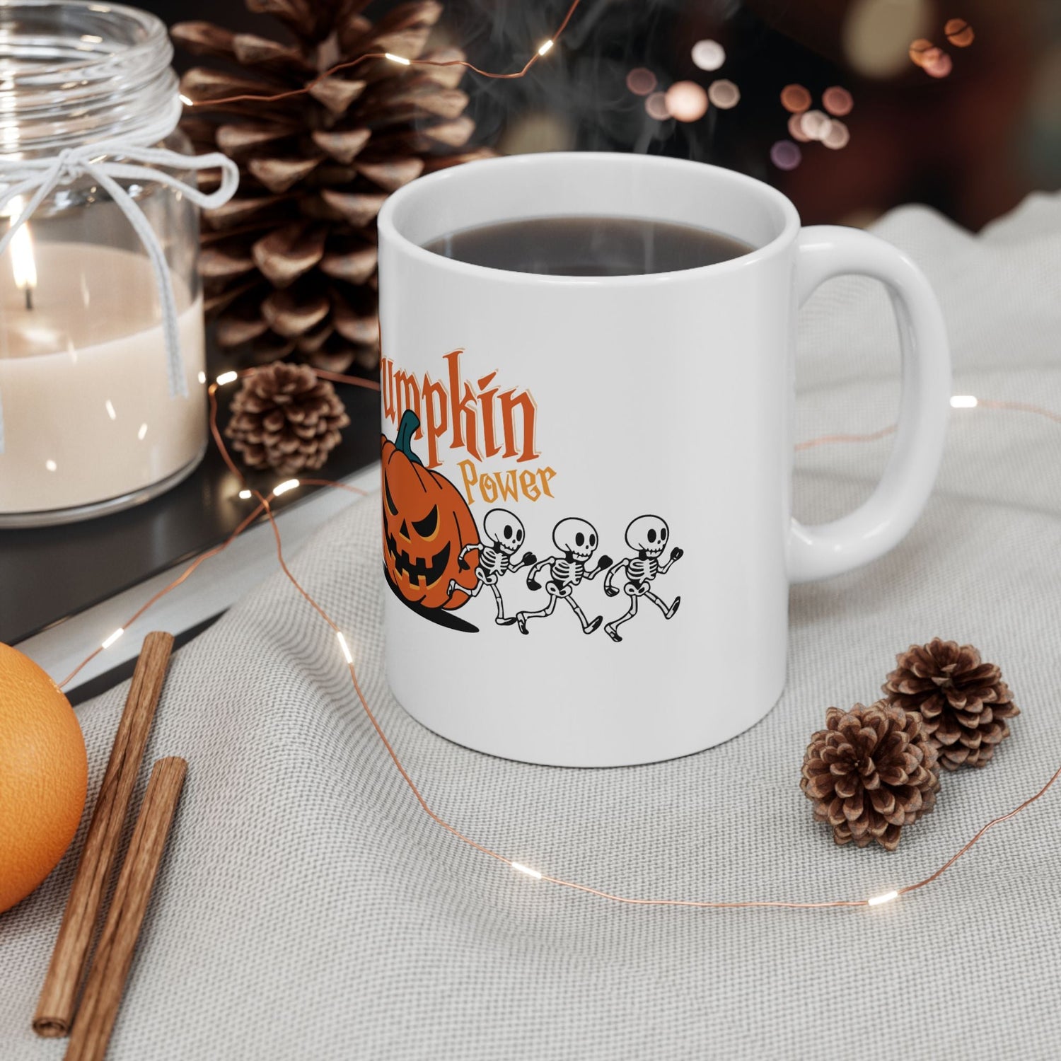 Halloween Skeleton Pumpkin Mug, Cute Coffee Cup, Fall Decor, Funny Gift for Halloween Lovers, Spooky Tea Mug, 11oz and 15oz Size Printify