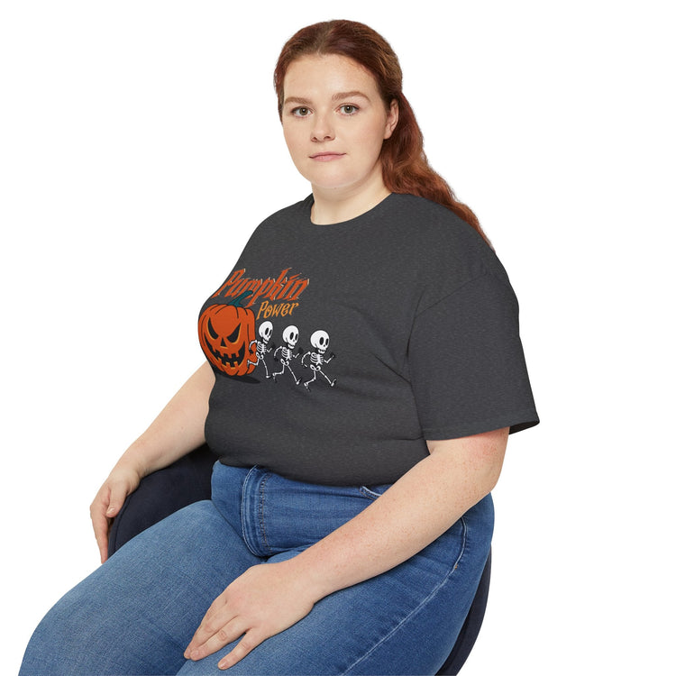 Halloween Skeleton Pumpkin Tee, Spooky Graphic Shirt, Unisex Fall Fashion, Halloween Costume Top, Fun October Apparel Printify