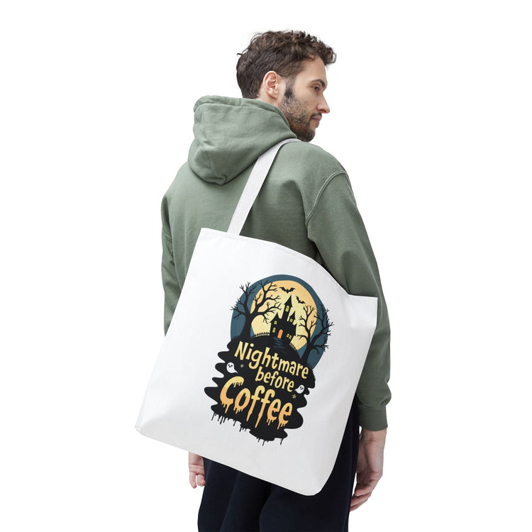 Nightmare Before Coffee Tote Bag, Halloween Tote, Spooky Drink Carrier, Gift for Coffee Lovers, AOP Design Bag Printify