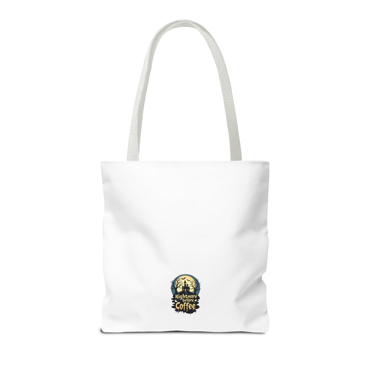Nightmare Before Coffee Tote Bag, Halloween Tote, Spooky Drink Carrier, Gift for Coffee Lovers, AOP Design Bag Printify