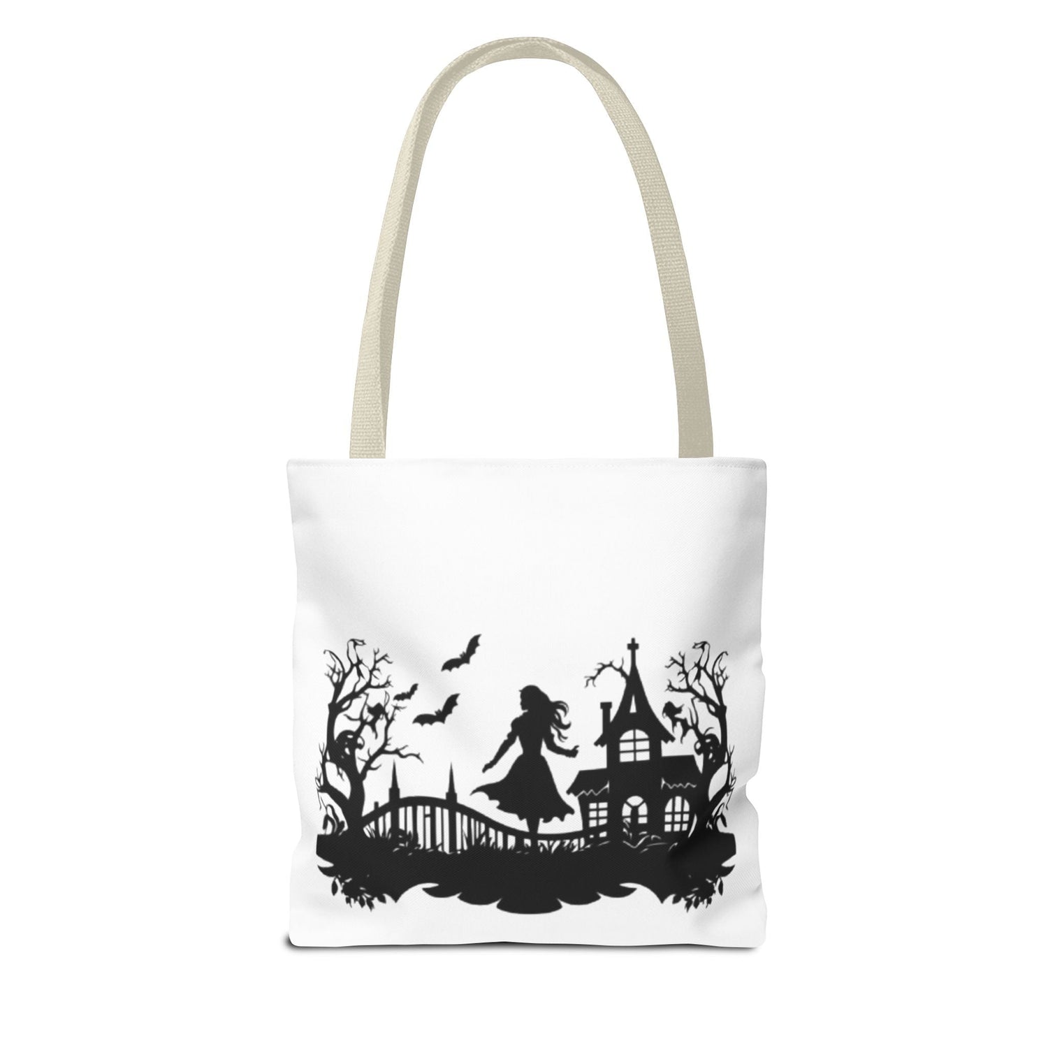 Spooky Silhouette Tote Bag - Halloween Gift, Witchy Style, Eco-Friendly Shopping, Causal Carryall, Gothic Art Design Printify