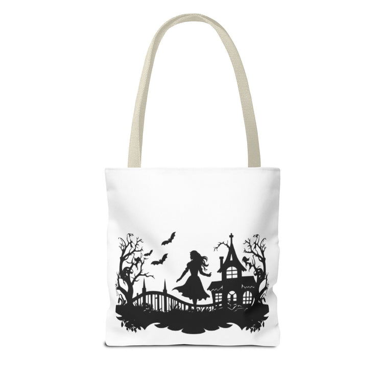 Spooky Silhouette Tote Bag - Halloween Gift, Witchy Style, Eco-Friendly Shopping, Causal Carryall, Gothic Art Design Printify