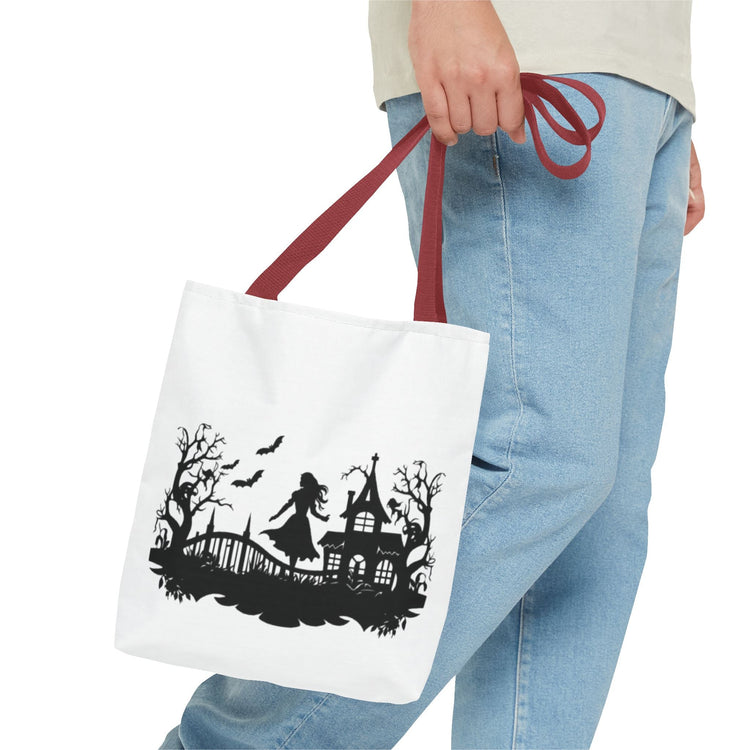Spooky Silhouette Tote Bag - Halloween Gift, Witchy Style, Eco-Friendly Shopping, Causal Carryall, Gothic Art Design Printify