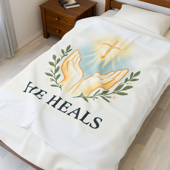 Inspirational Velveteen Plush Blanket - "He Heals"