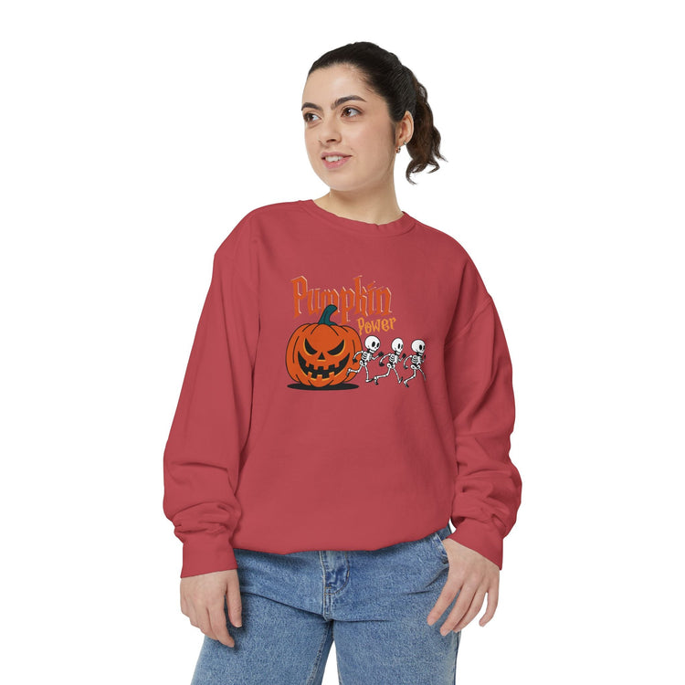Pumpkin Skeleton Sweatshirt, Cozy Fall Apparel, Halloween Gift, Unisex Sweatshirt, Autumn Fashion Printify