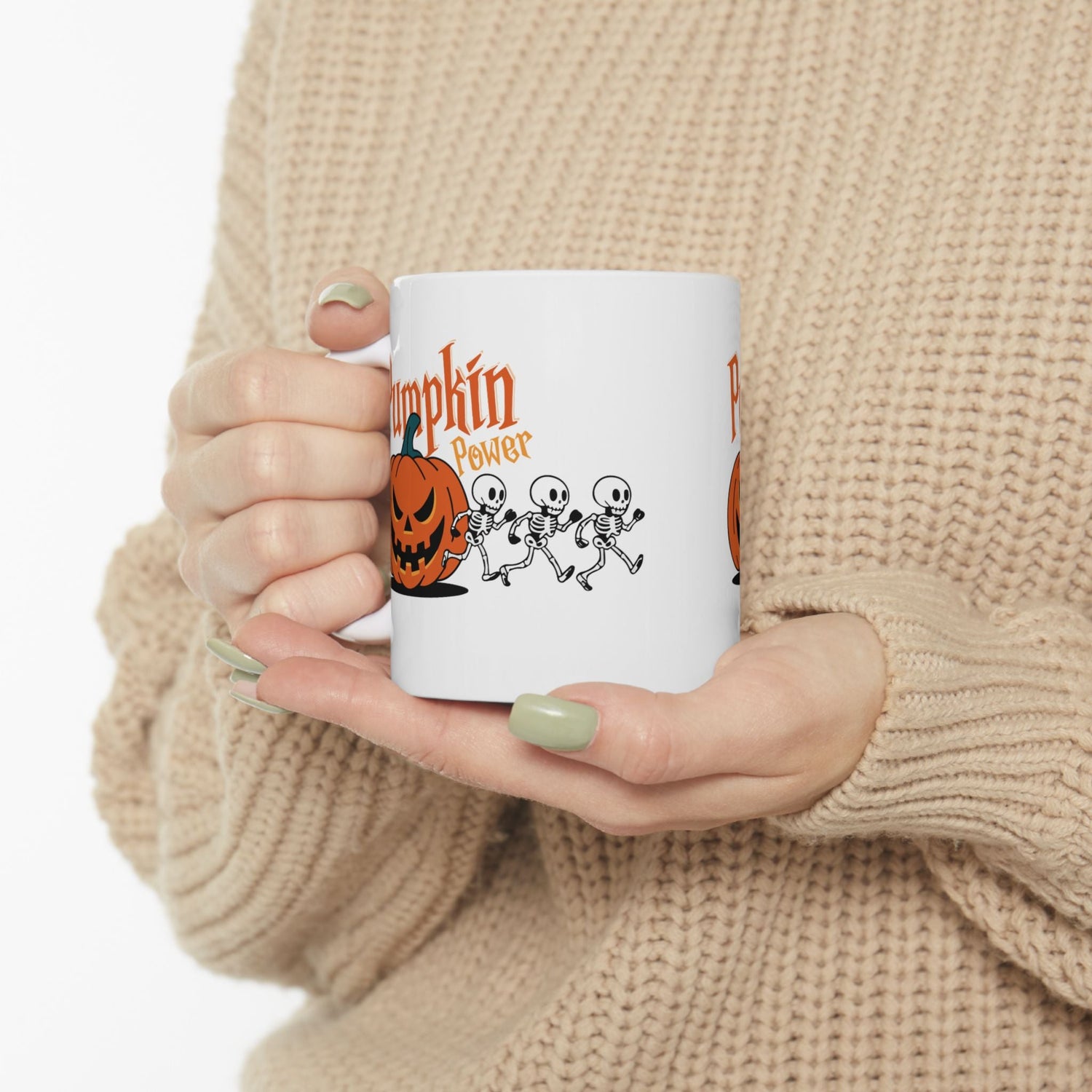 Halloween Skeleton Pumpkin Mug, Cute Coffee Cup, Fall Decor, Funny Gift for Halloween Lovers, Spooky Tea Mug, 11oz and 15oz Size Printify