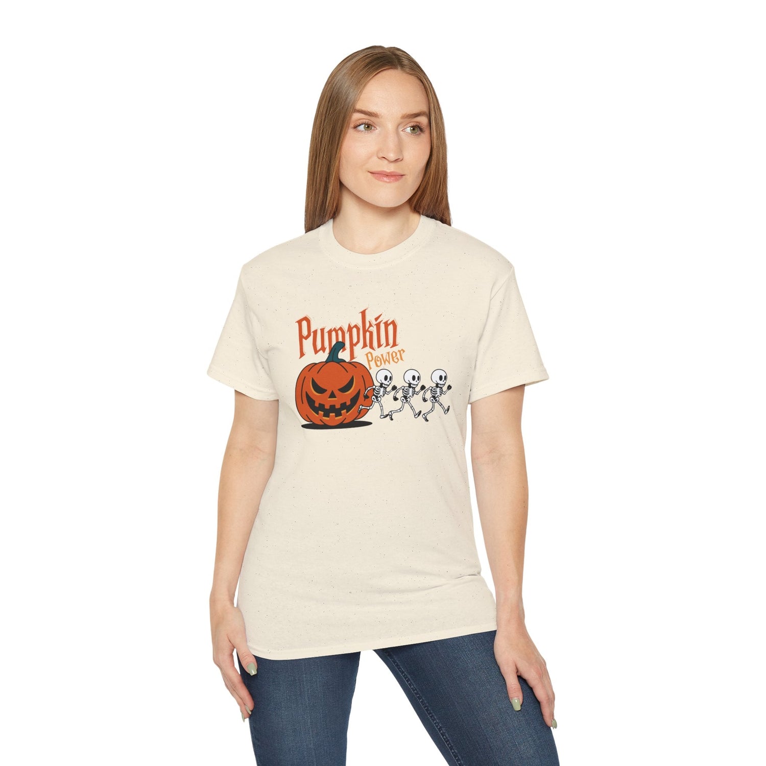 Halloween Skeleton Pumpkin Tee, Spooky Graphic Shirt, Unisex Fall Fashion, Halloween Costume Top, Fun October Apparel Printify
