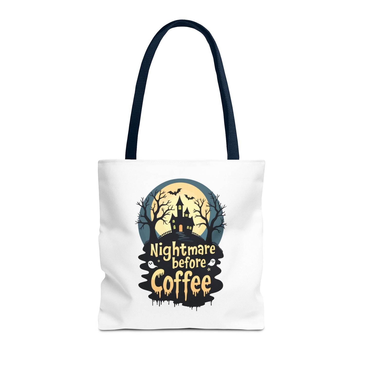 Nightmare Before Coffee Tote Bag, Halloween Tote, Spooky Drink Carrier, Gift for Coffee Lovers, AOP Design Bag Printify