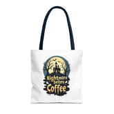 Nightmare Before Coffee Tote Bag, Halloween Tote, Spooky Drink Carrier, Gift for Coffee Lovers, AOP Design Bag Printify