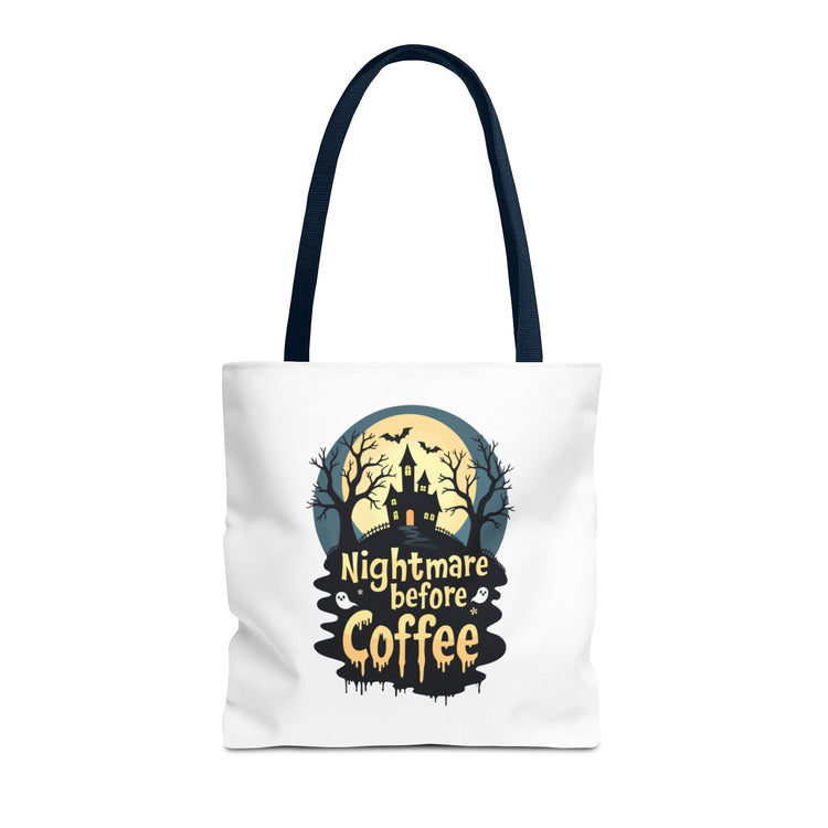 Nightmare Before Coffee Tote Bag, Halloween Tote, Spooky Drink Carrier, Gift for Coffee Lovers, AOP Design Bag Printify