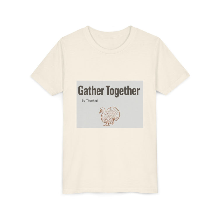 Gather Together Youth Tee - Thankful Thanksgiving Shirt, Kids Holiday T-Shirt, Family Gathering Outfit, Cute Fall Apparel, Youth [...] Printify