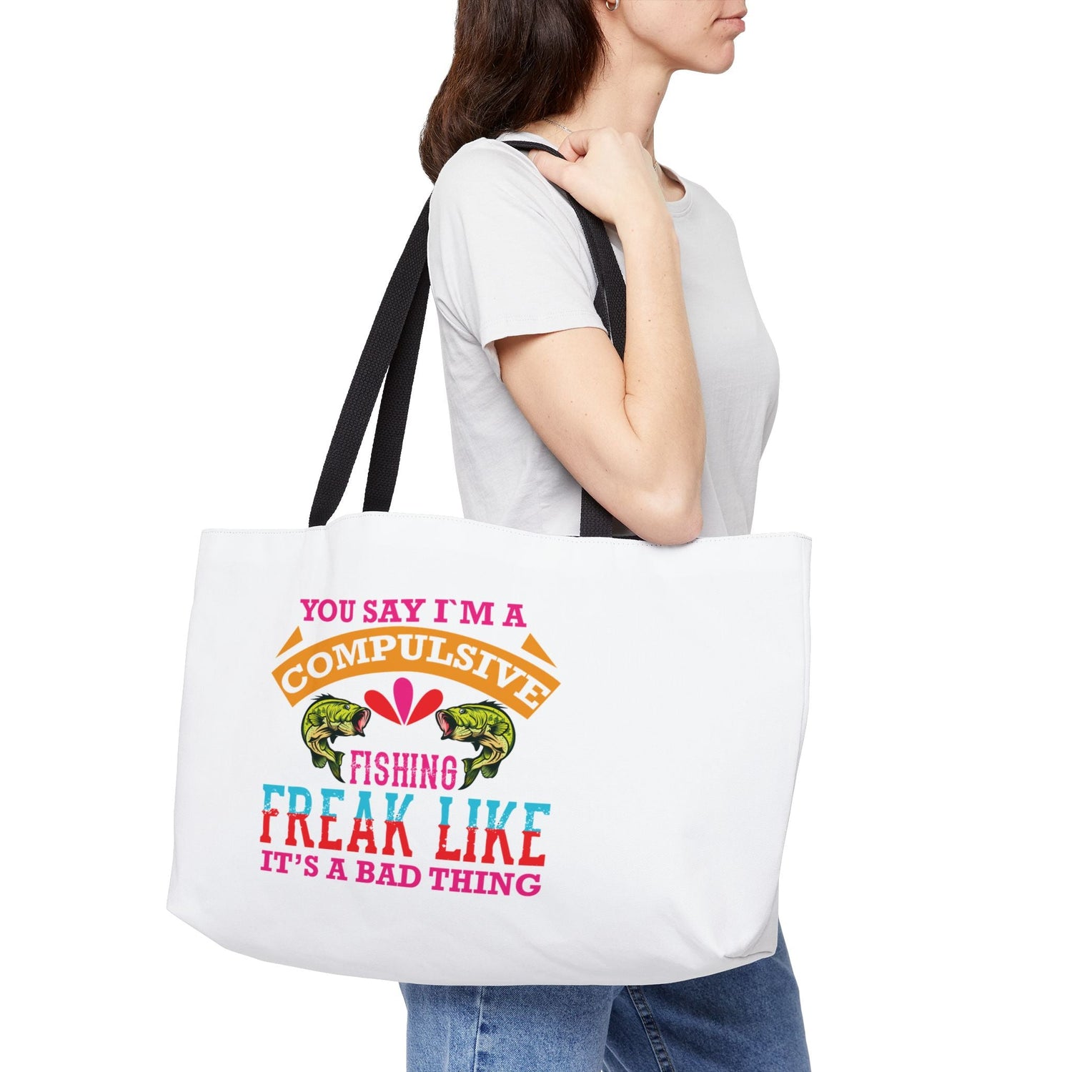 Compulsive Fishing Weekender Tote Bag, Fishing Enthusiast Bag, Summer Tote, Outdoor Adventure Bag, Gift for Anglers Printify