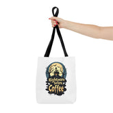 Nightmare Before Coffee Tote Bag, Halloween Tote, Spooky Drink Carrier, Gift for Coffee Lovers, AOP Design Bag Printify