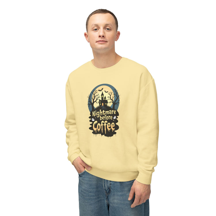 Unisex Lightweight Crewneck Sweatshirt - Nightmare Before Coffee Printify