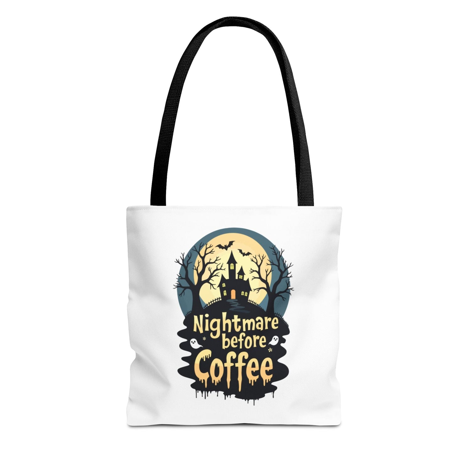 Nightmare Before Coffee Tote Bag, Halloween Tote, Spooky Drink Carrier, Gift for Coffee Lovers, AOP Design Bag Printify