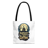 Nightmare Before Coffee Tote Bag, Halloween Tote, Spooky Drink Carrier, Gift for Coffee Lovers, AOP Design Bag Printify