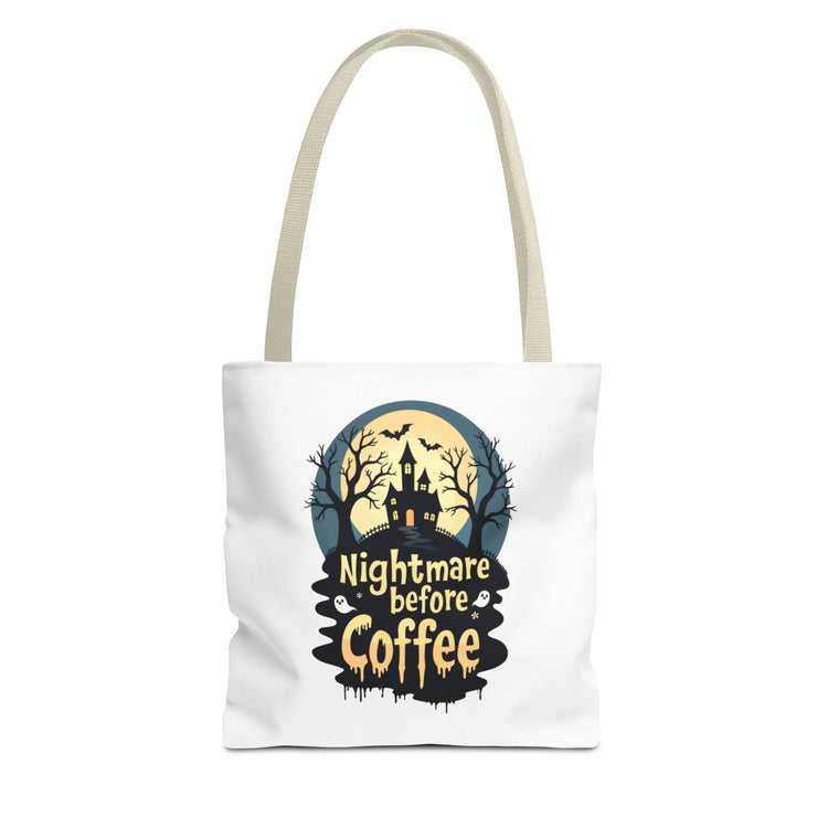 Nightmare Before Coffee Tote Bag, Halloween Tote, Spooky Drink Carrier, Gift for Coffee Lovers, AOP Design Bag Printify