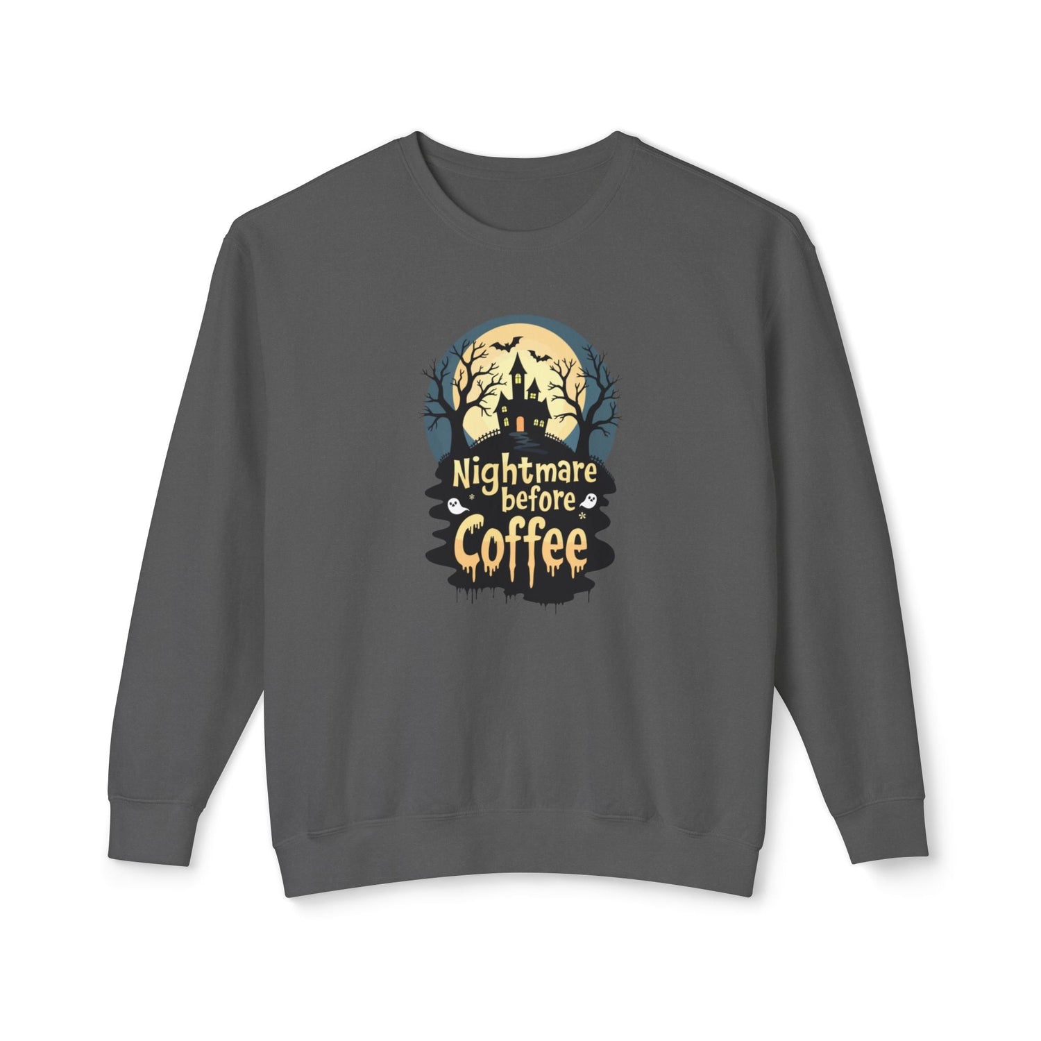 Unisex Lightweight Crewneck Sweatshirt - Nightmare Before Coffee Printify