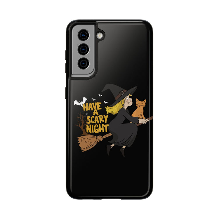Halloween Phone Case, Tough Phone Cover, Scary Night Case, Witch and Cat Design, Perfect for Fall Printify
