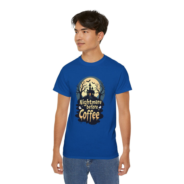 Nightmare Before Coffee Tee, Halloween T-Shirt, Coffee Lover Gift, Spooky Shirt, Unisex Graphic Tee, Autumn Apparel Printify