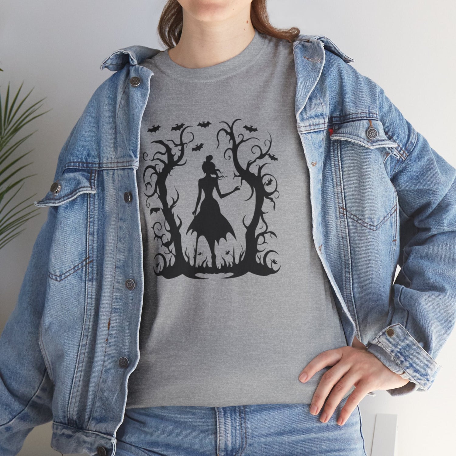 Whimsical Forest Silhouette Tee, Unisex Heavy Cotton T-Shirt, Fall Fashion, Halloween Shirt, Nature Lover Gift Printify