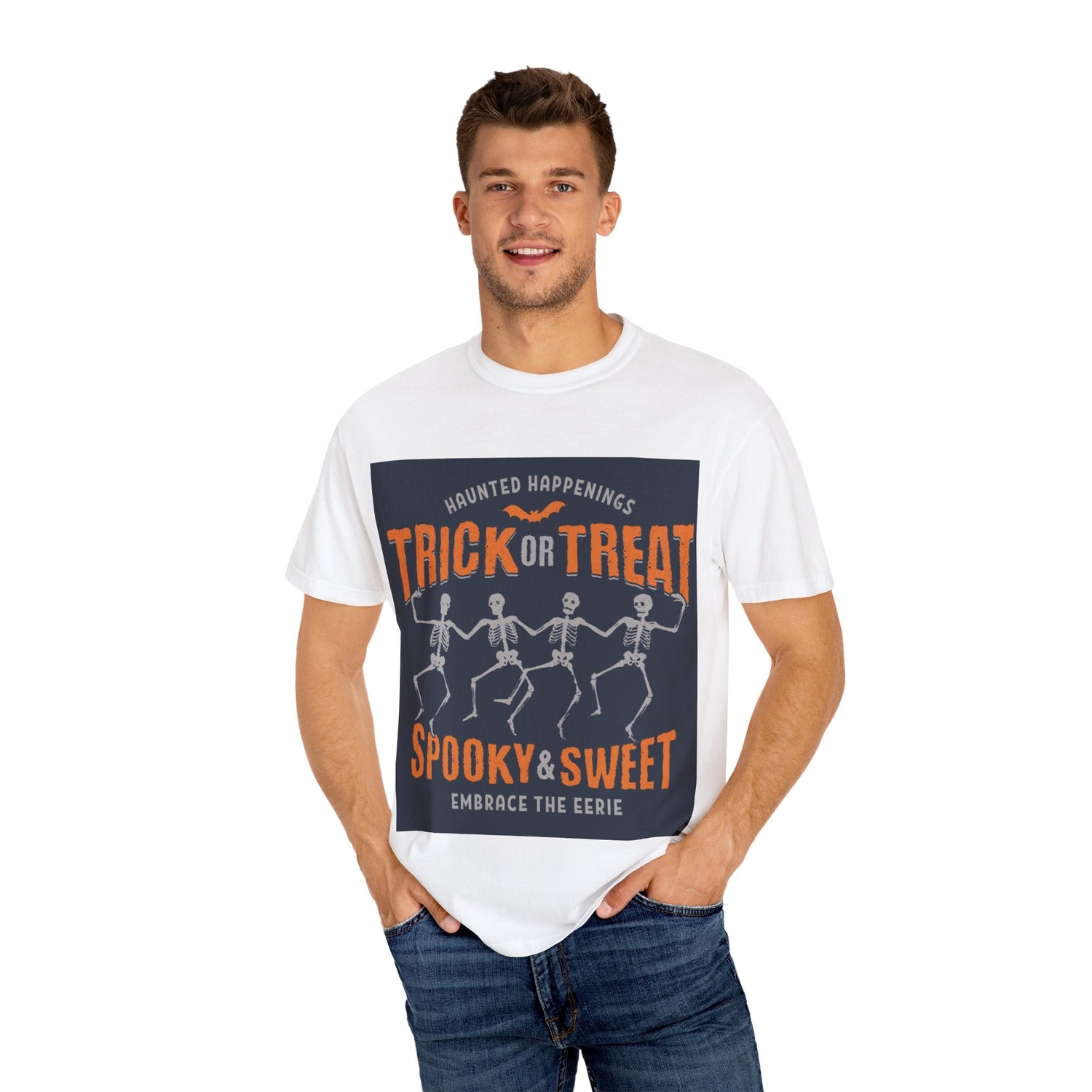 Halloween Skeleton T-Shirt, Trick or Treat Shirt, Spooky Fashion, Unisex Graphic Tee, October Festive Apparel, Halloween Gift Printify