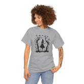 Whimsical Forest Silhouette Tee, Unisex Heavy Cotton T-Shirt, Fall Fashion, Halloween Shirt, Nature Lover Gift Printify