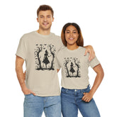 Whimsical Forest Silhouette Tee, Unisex Heavy Cotton T-Shirt, Fall Fashion, Halloween Shirt, Nature Lover Gift Printify