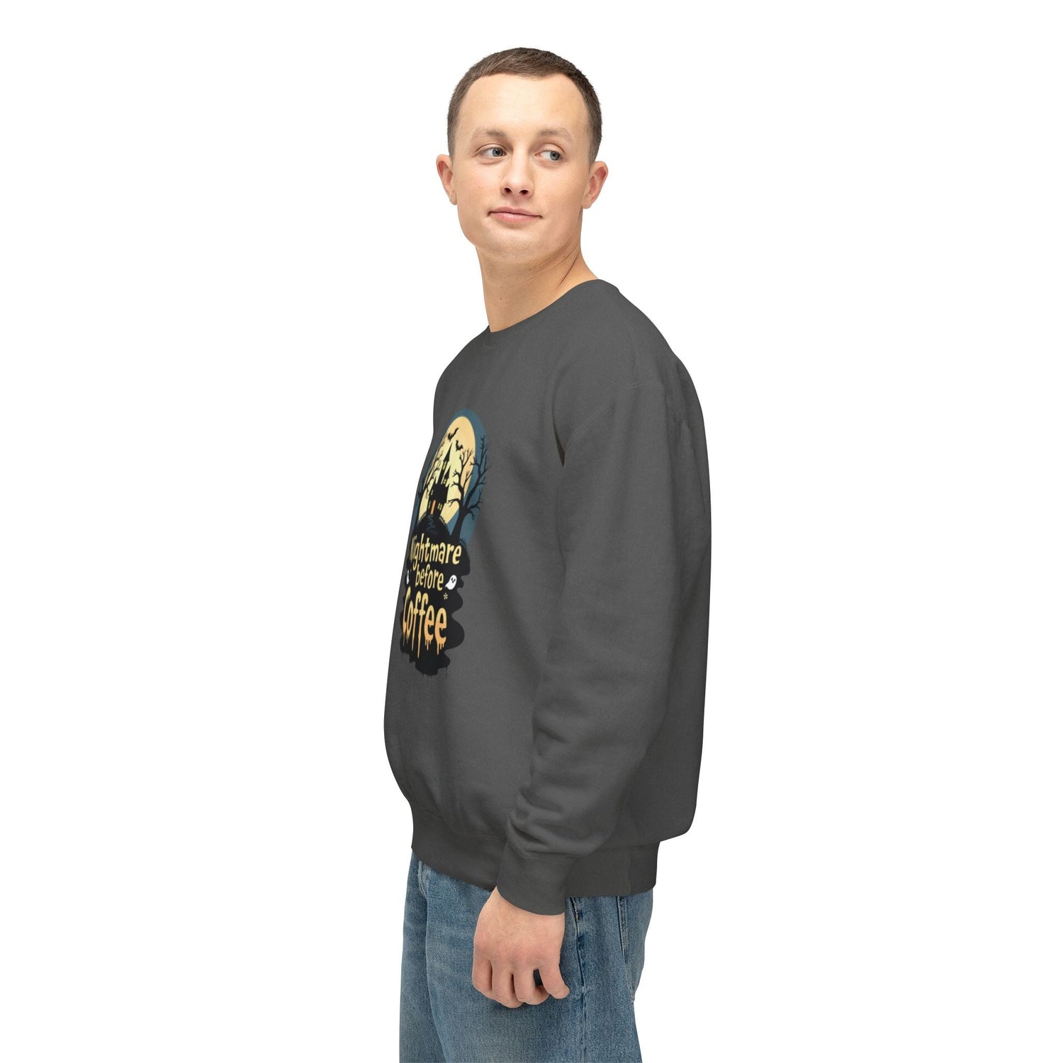 Unisex Lightweight Crewneck Sweatshirt - Nightmare Before Coffee Printify