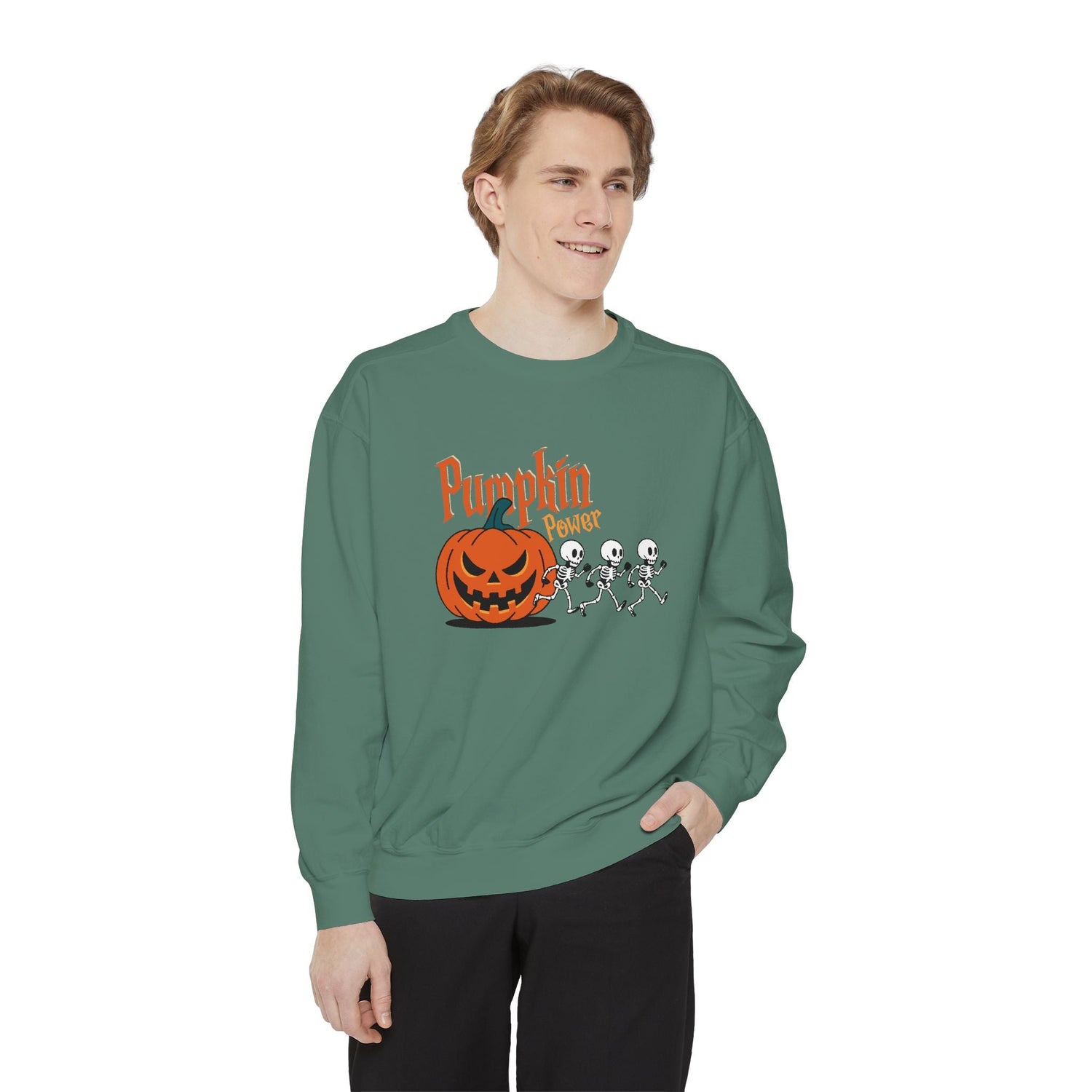Pumpkin Skeleton Sweatshirt, Cozy Fall Apparel, Halloween Gift, Unisex Sweatshirt, Autumn Fashion Printify