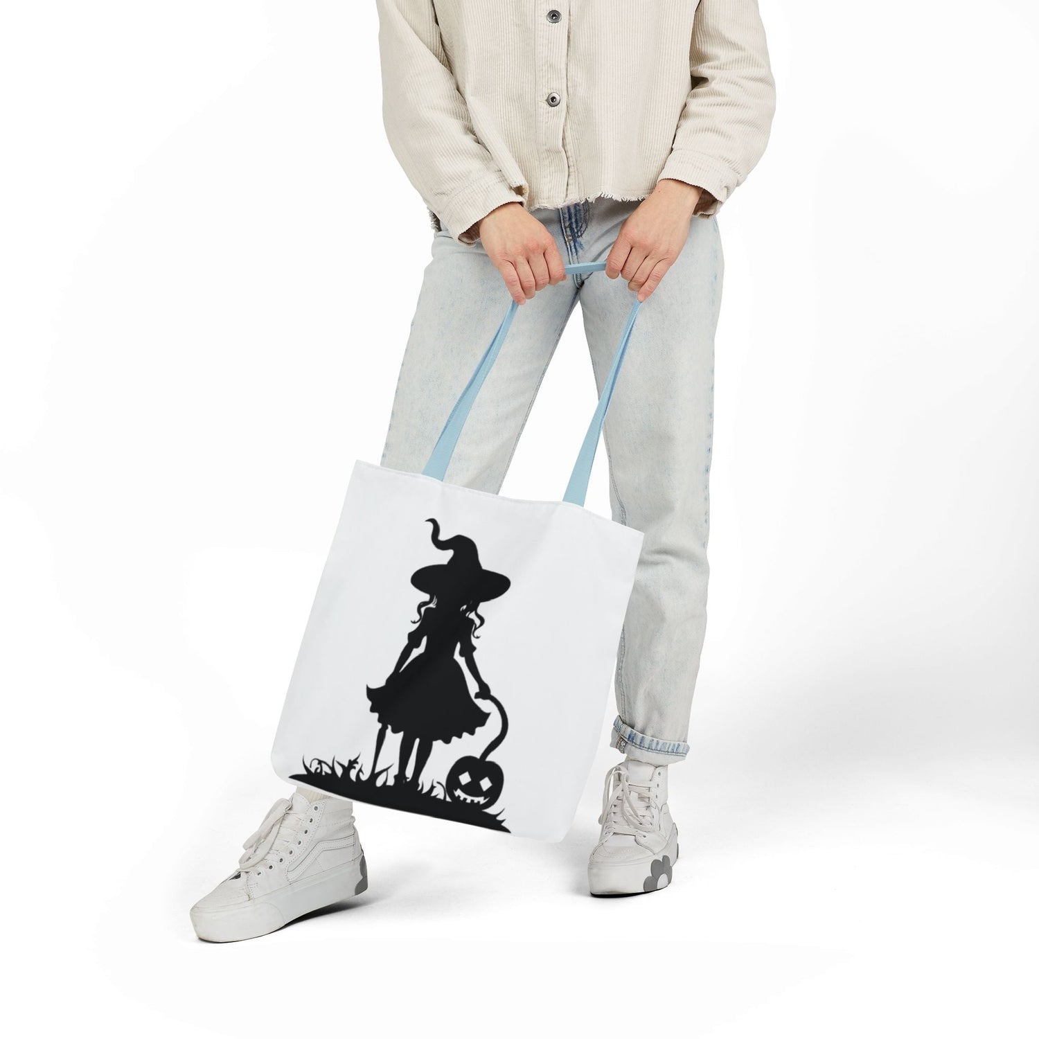 Halloween Witch Canvas Tote Bag, Spooky Treat Bag, Autumn Market Tote, Trick-or-Treat Bag, Gift for Witches, Seasonal Accessories Printify