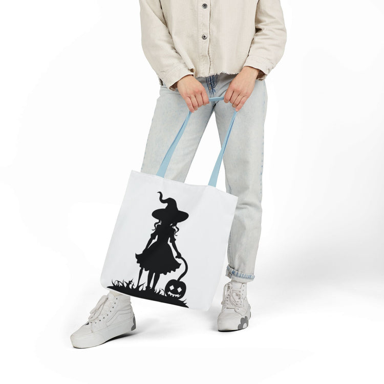 Halloween Witch Canvas Tote Bag, Spooky Treat Bag, Autumn Market Tote, Trick-or-Treat Bag, Gift for Witches, Seasonal Accessories Printify