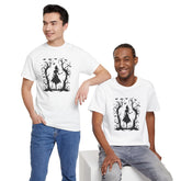 Whimsical Forest Silhouette Tee, Unisex Heavy Cotton T-Shirt, Fall Fashion, Halloween Shirt, Nature Lover Gift Printify