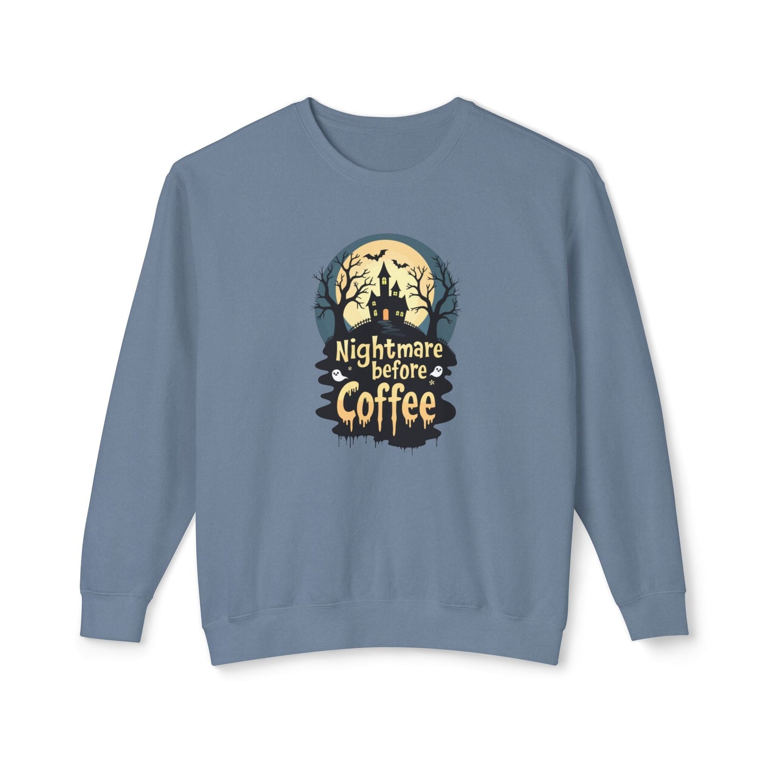 Unisex Lightweight Crewneck Sweatshirt - Nightmare Before Coffee Printify