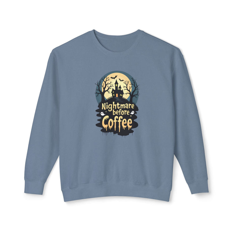 Unisex Lightweight Crewneck Sweatshirt - Nightmare Before Coffee Printify
