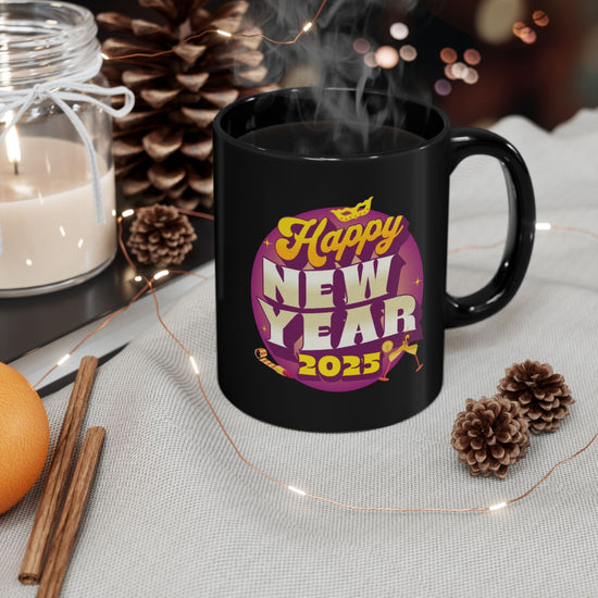 New Year Celebration Black Mug, Holiday Gift Mug, Funny Coffee Mug, 2025 New Year Mug, Birthday, Party Favor, Personalized Drinkware Printify