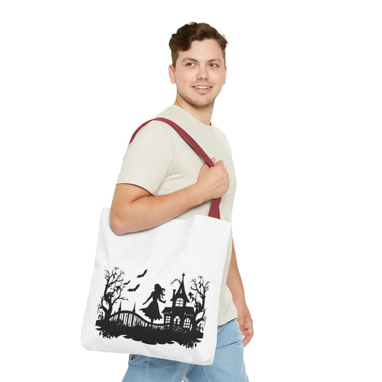 Spooky Silhouette Tote Bag - Halloween Gift, Witchy Style, Eco-Friendly Shopping, Causal Carryall, Gothic Art Design Printify