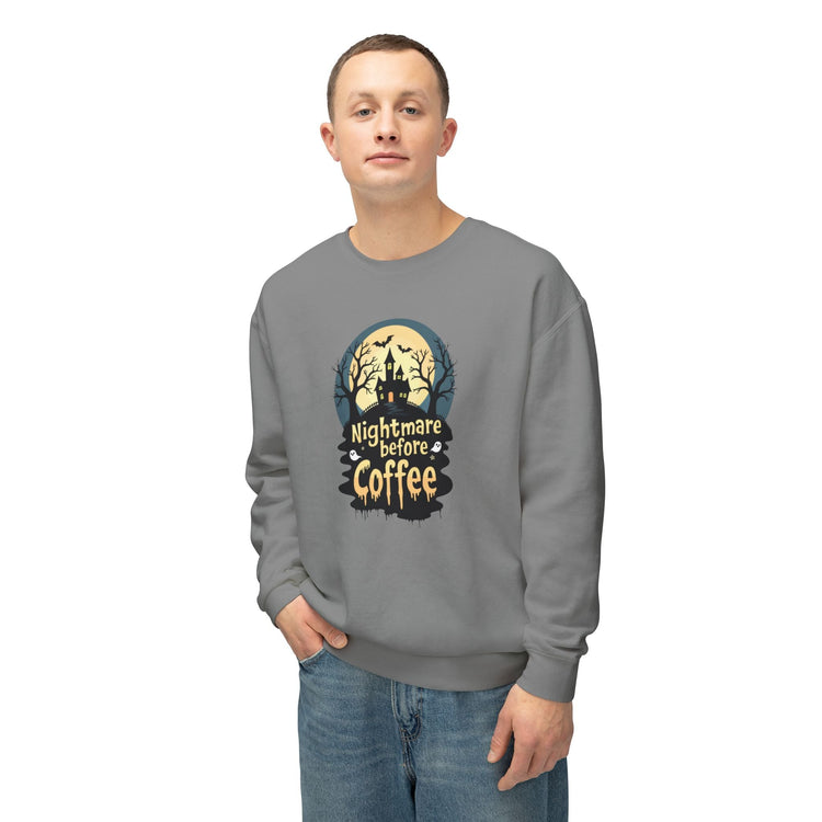 Unisex Lightweight Crewneck Sweatshirt - Nightmare Before Coffee Printify