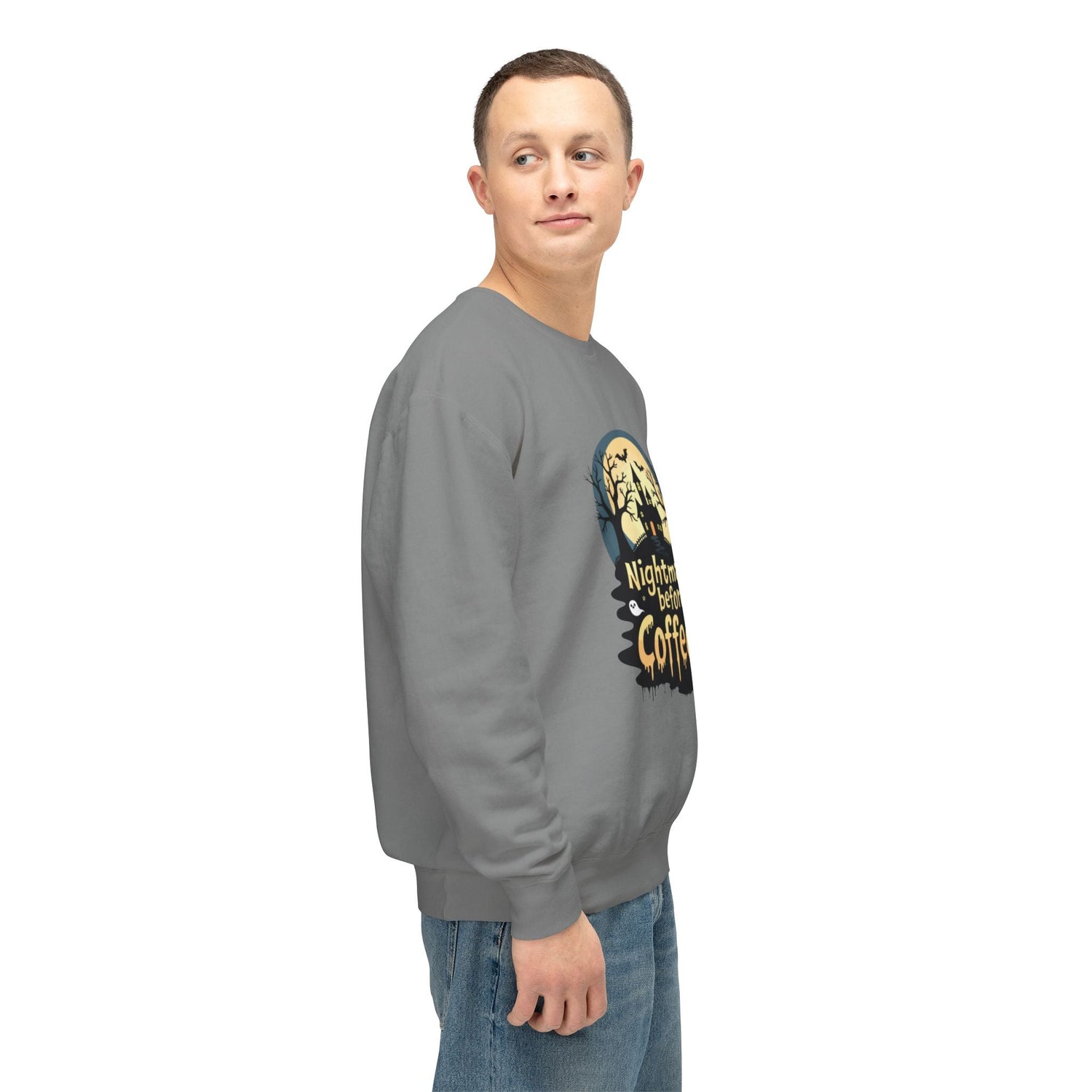 Unisex Lightweight Crewneck Sweatshirt - Nightmare Before Coffee Printify