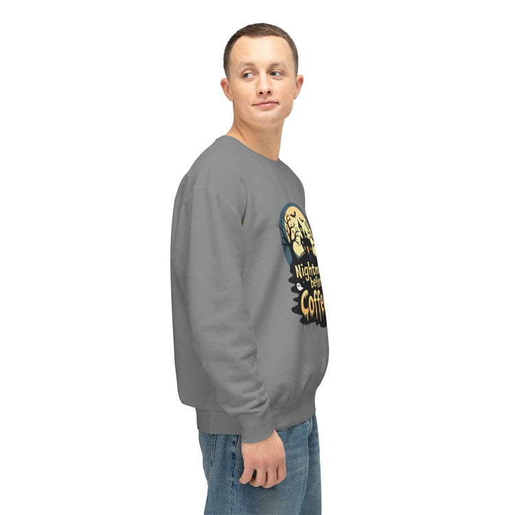 Unisex Lightweight Crewneck Sweatshirt - Nightmare Before Coffee Printify